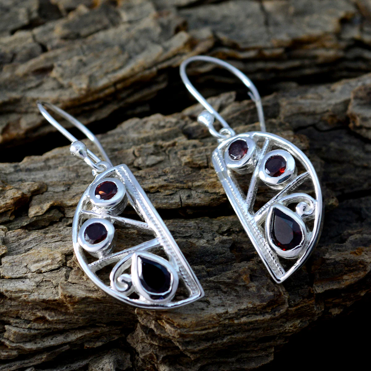 Garnet Korean Camila multiple Dangle Red 925 Silver Earring - Image 2