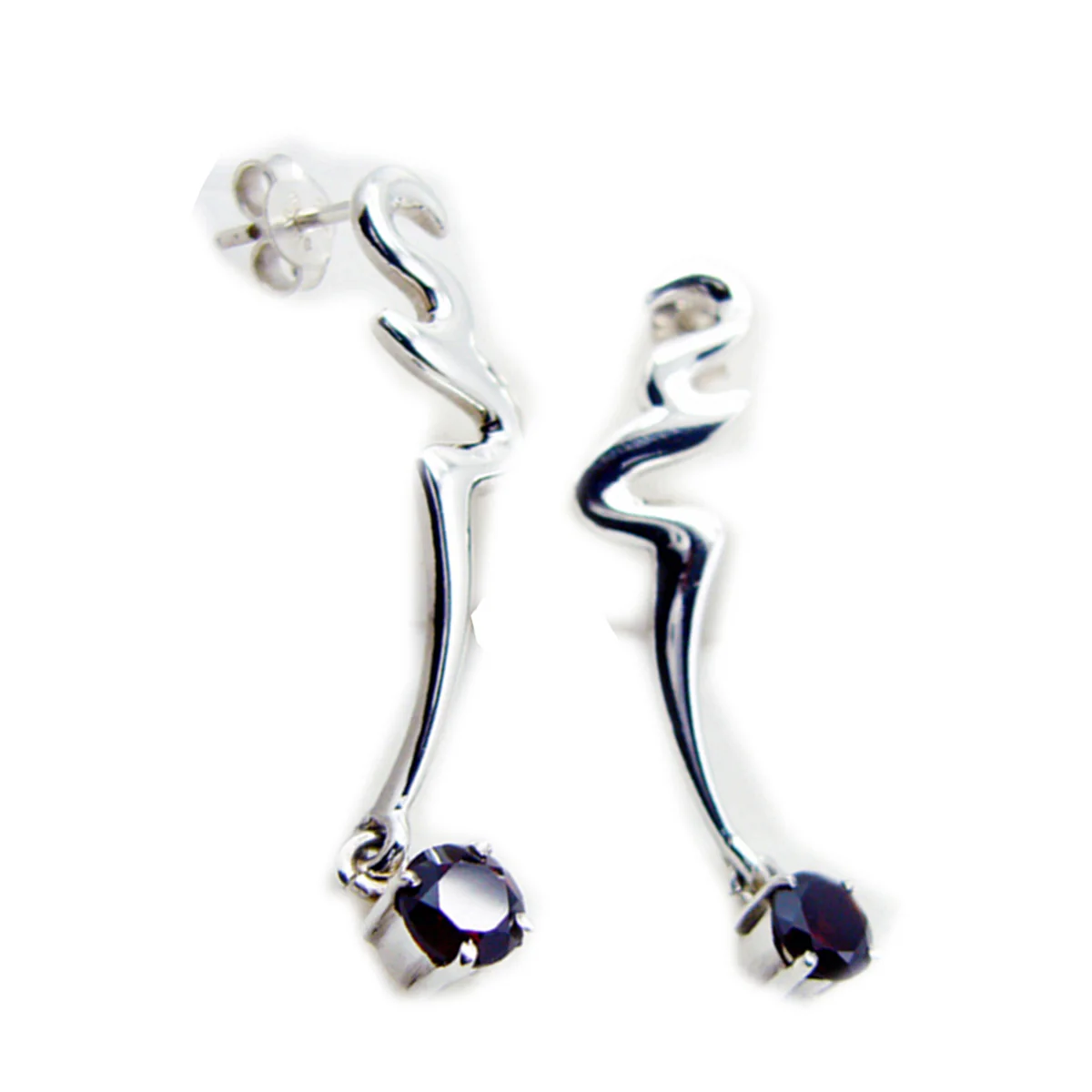 Garnet Korean Leah Solitaire Dangle Red 925 Sterling Silver Earring