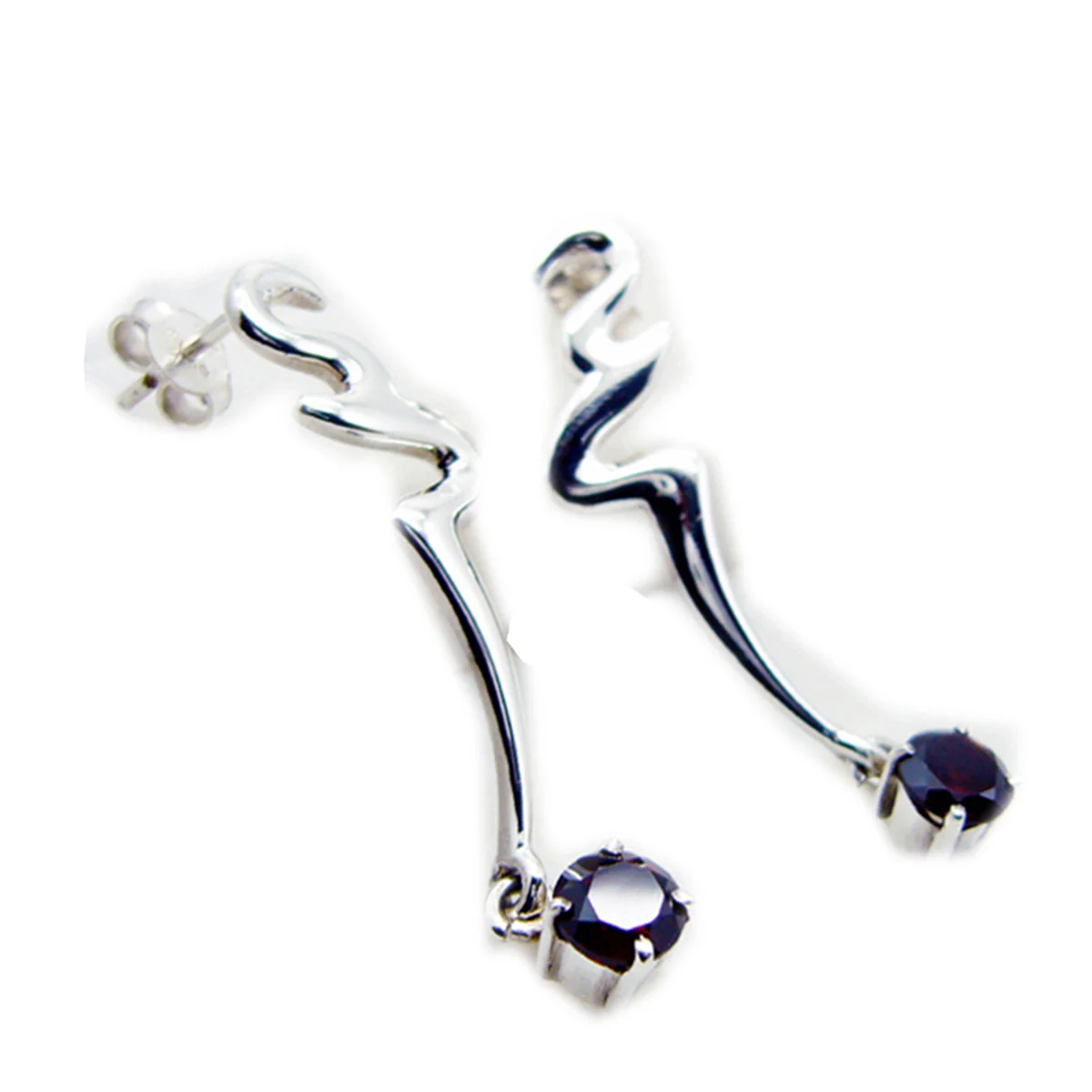 Garnet Korean Leah Solitaire Dangle Red 925 Sterling Silver Earring - Image 2