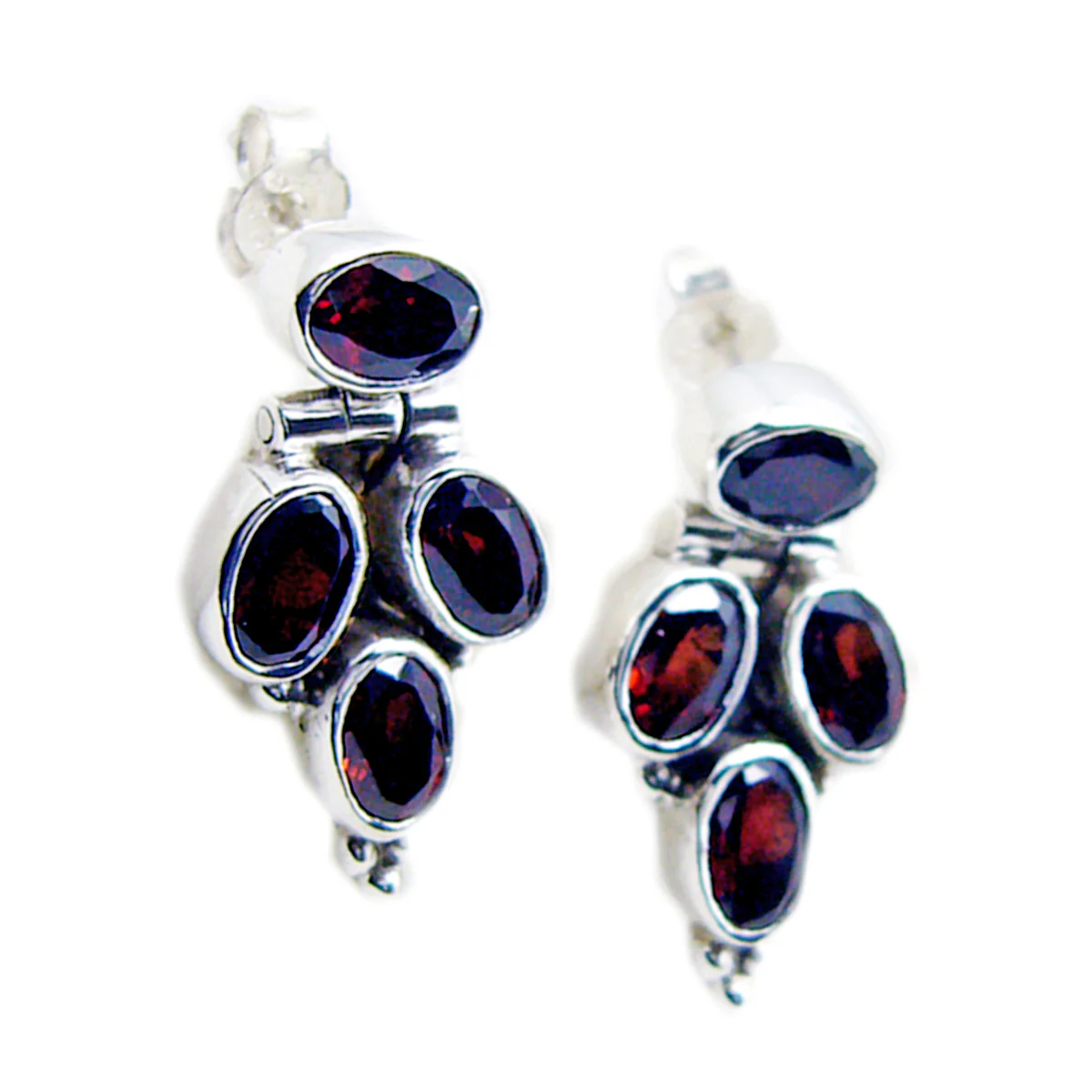 Garnet Korean Li Lee multiple Stud Red 925 Sterling Silver Earring