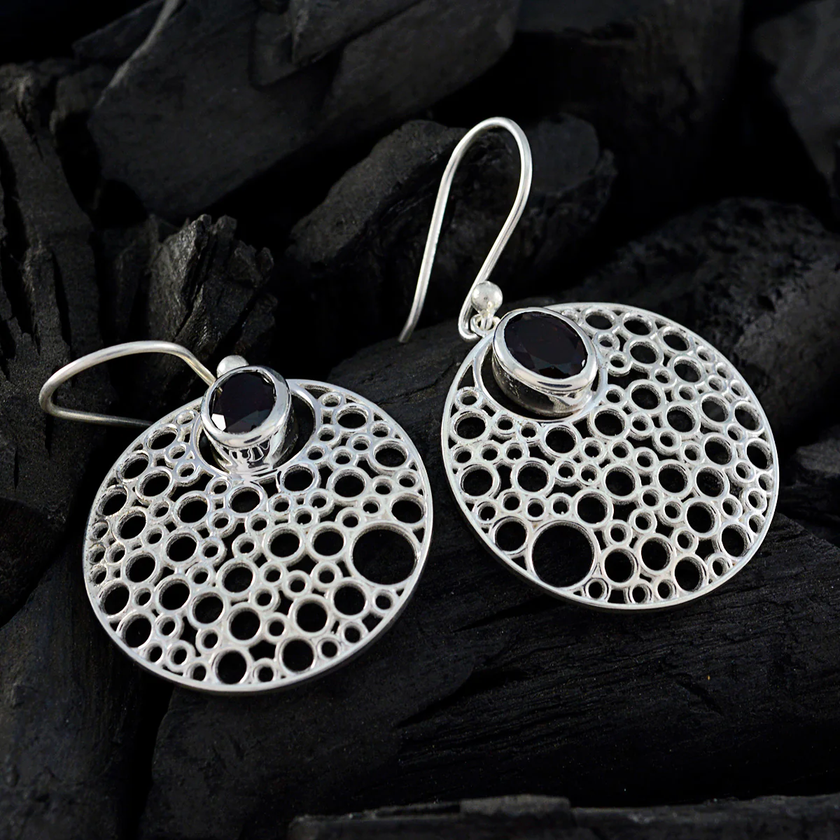 Garnet Latin American Maya Solitaire Dangle Red Sterling Silver Earring - Image 2