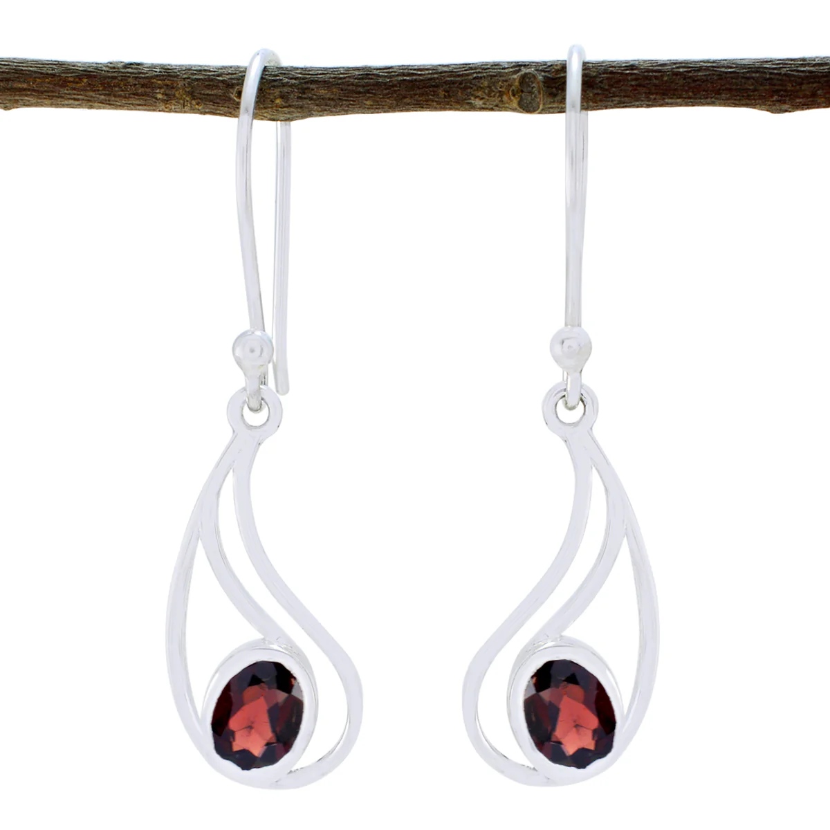 Garnet Latin American Sophia Solitaire Dangle Red Silver Earring