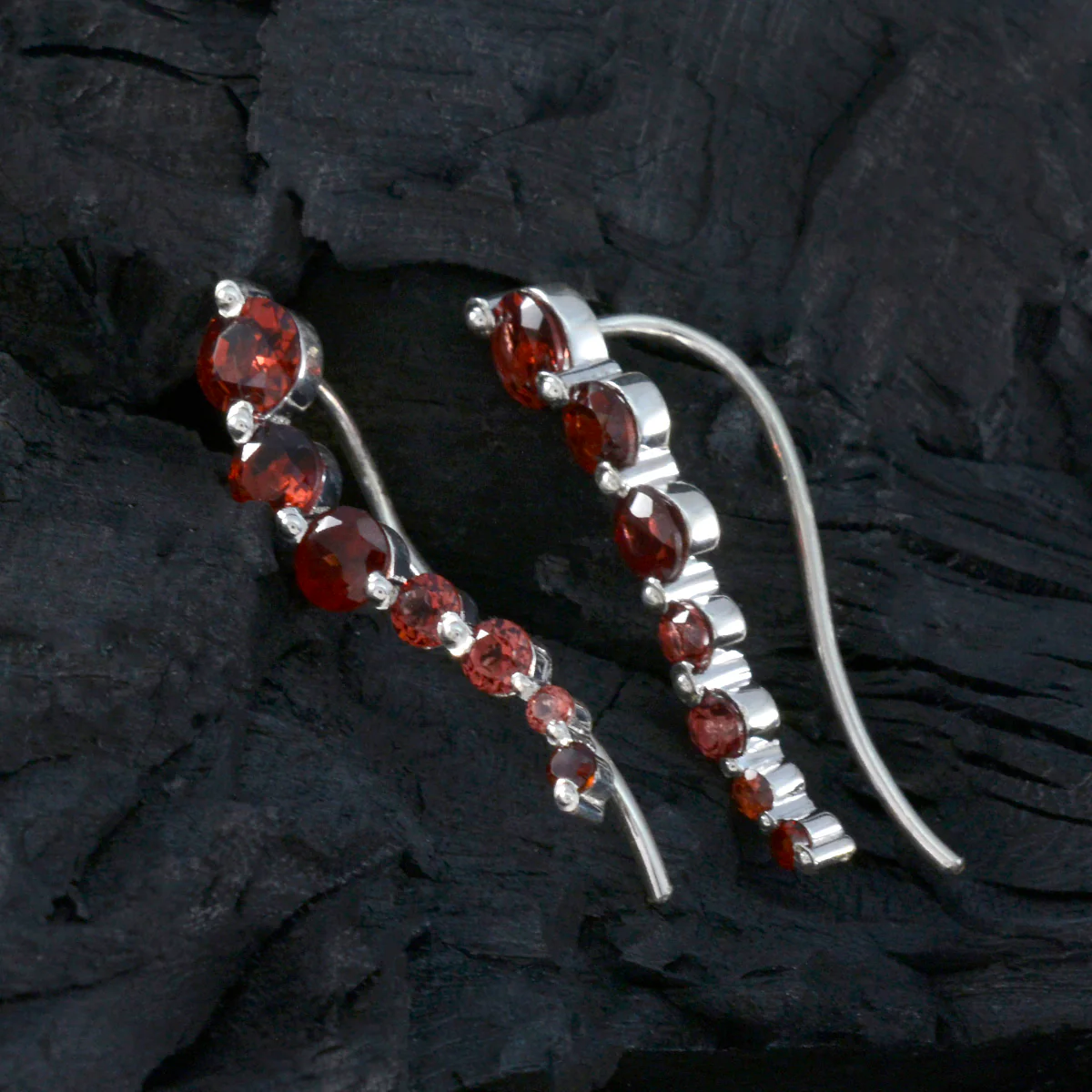 Garnet Latin American Xiu multiple EarCuff Red Silver Earring - Image 3