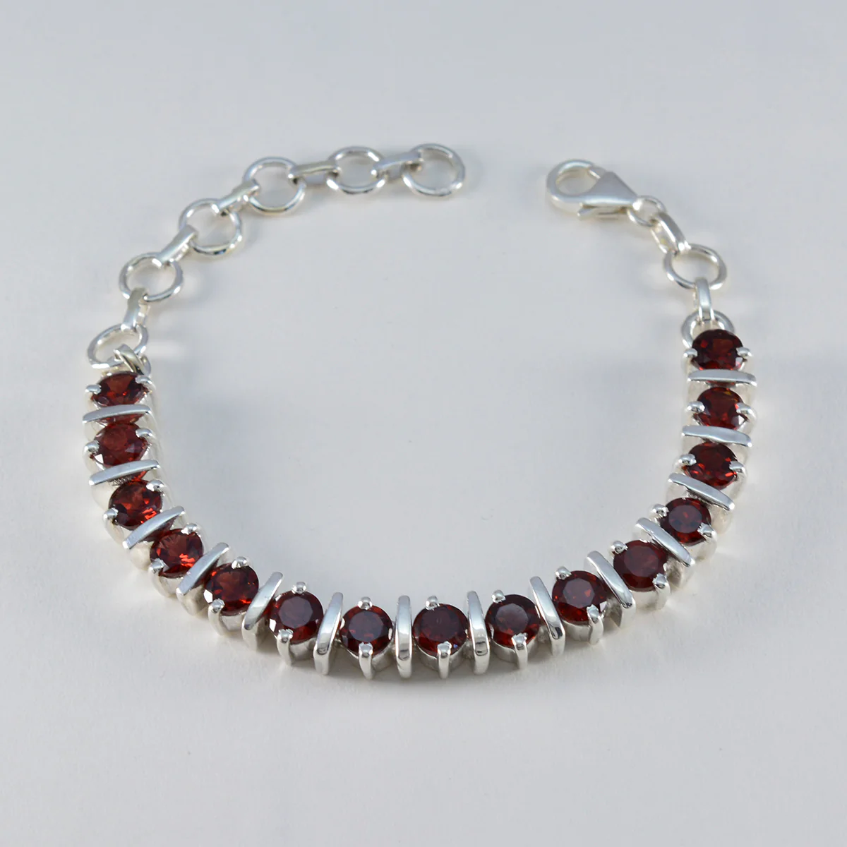 Garnet Luxury Minimal Red Silver Tennis Bracelet - Image 2
