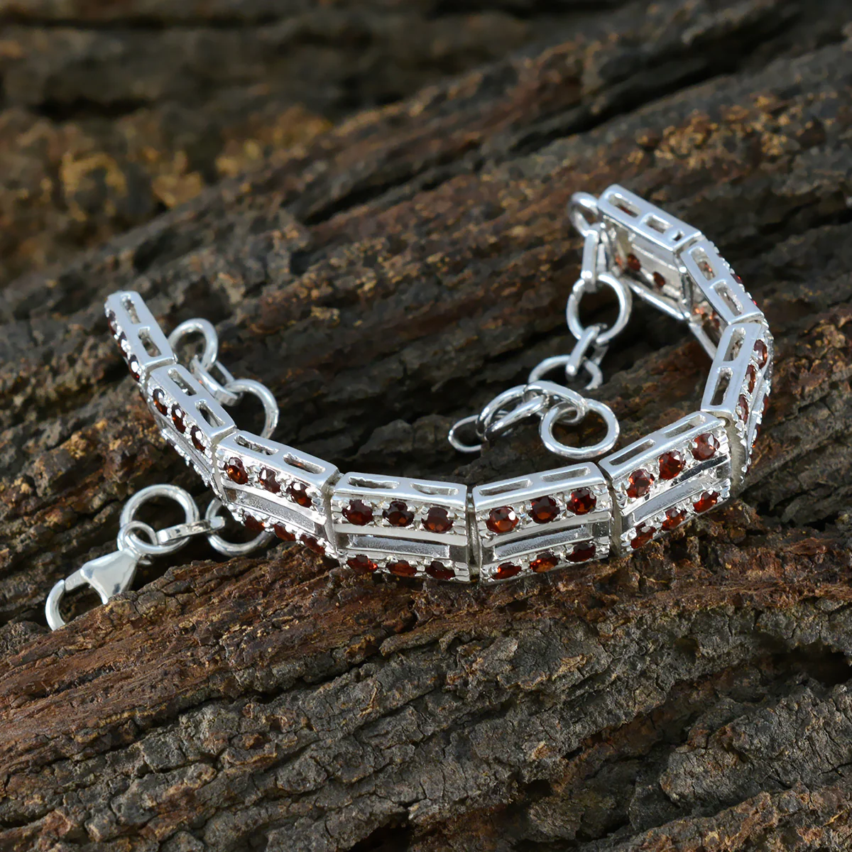 Garnet Memorial Day Minimal Red Sterling Silver Tennis Bracelet - Image 4