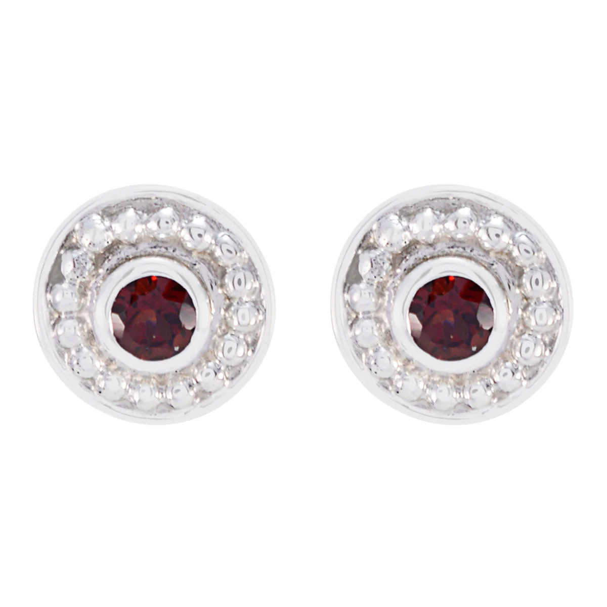 Garnet Mexican Emi Solitaire Stud Red 92.5 Silver Earring