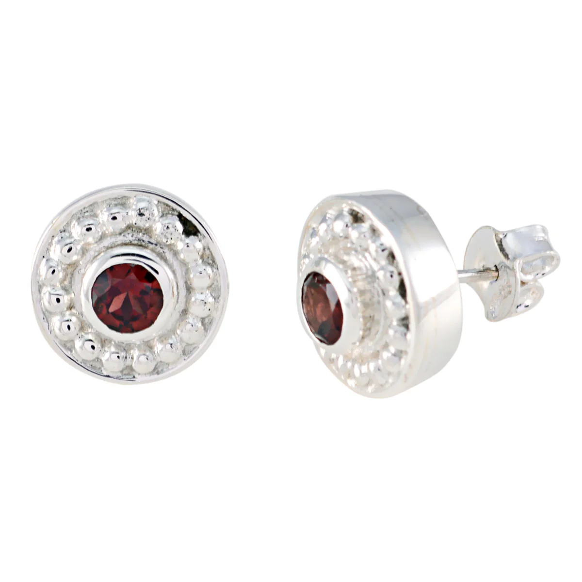 Garnet Mexican Emi Solitaire Stud Red 92.5 Silver Earring - Image 3