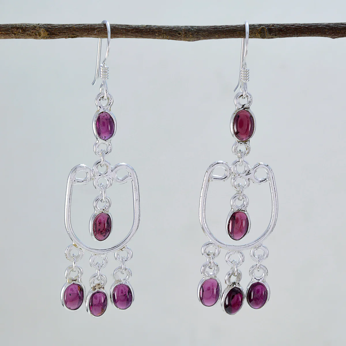 Garnet Mexican María multiple Dangle Red 92.5 Silver Earring - Image 2