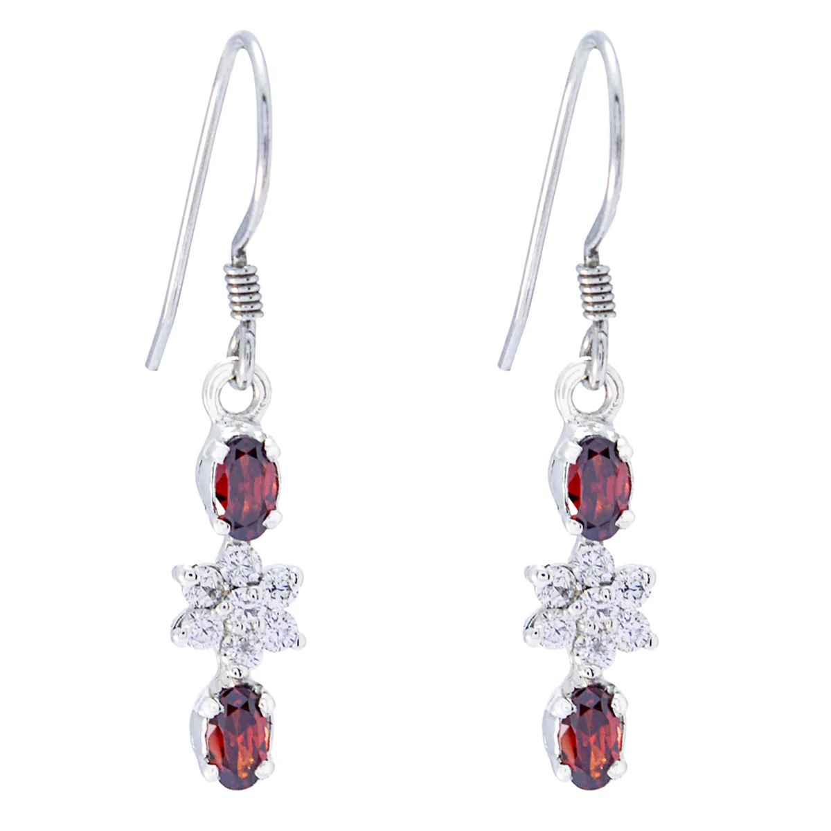 Garnet Middle Eastern Andrea multiple Dangle Red Silver Earring