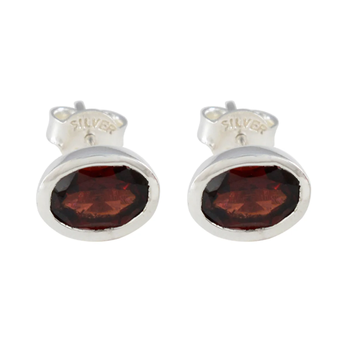 Garnet Middle Eastern Jia Solitaire Stud Red 92.5 Silver Earring