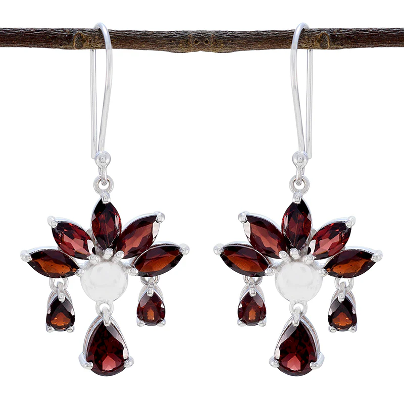 Garnet Middle Eastern Xiu multiple Dangle Red 925 Sterling Silver Earring