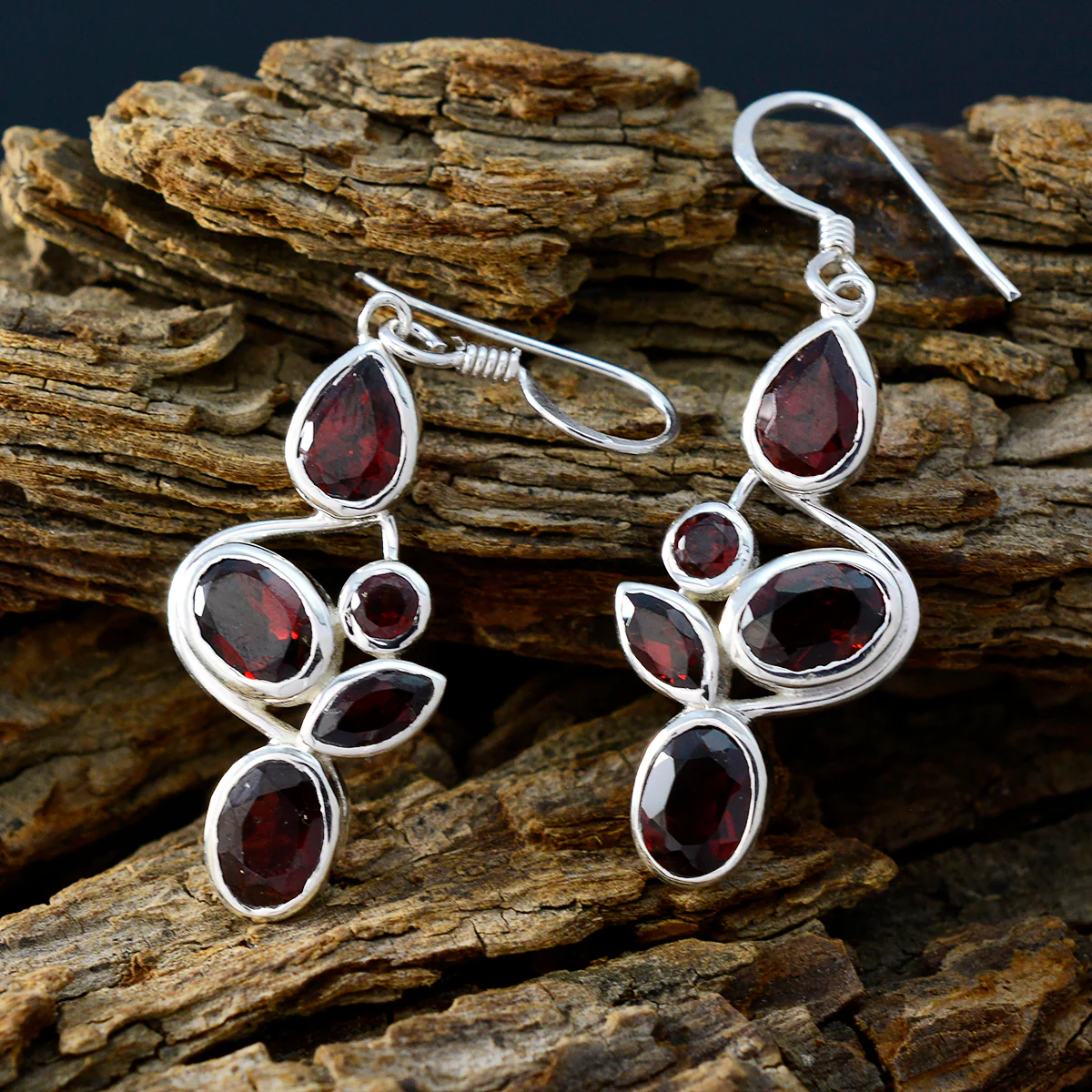 Garnet Moroccan Aria Penta Dangle Red 92.5 Silver Earring - Image 3