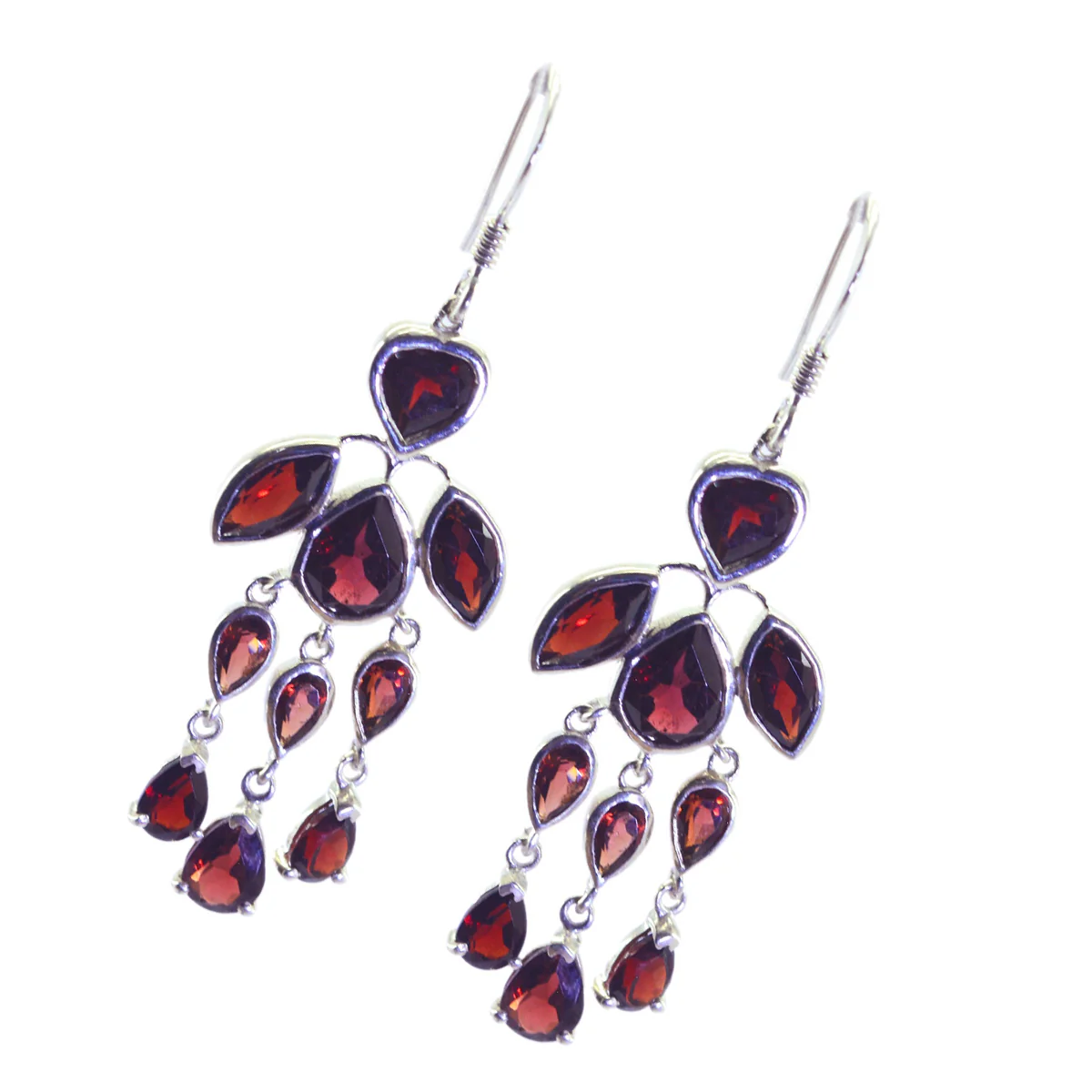 Garnet Moroccan Chloe multiple Dangle Red 925 Silver Earring - Image 2