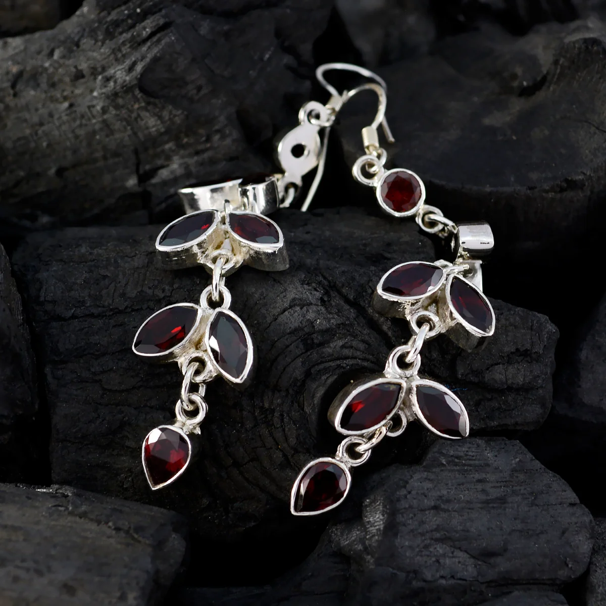 Garnet Moroccan Hannah multiple Dangle Red 92.5 Silver Earring - Image 4