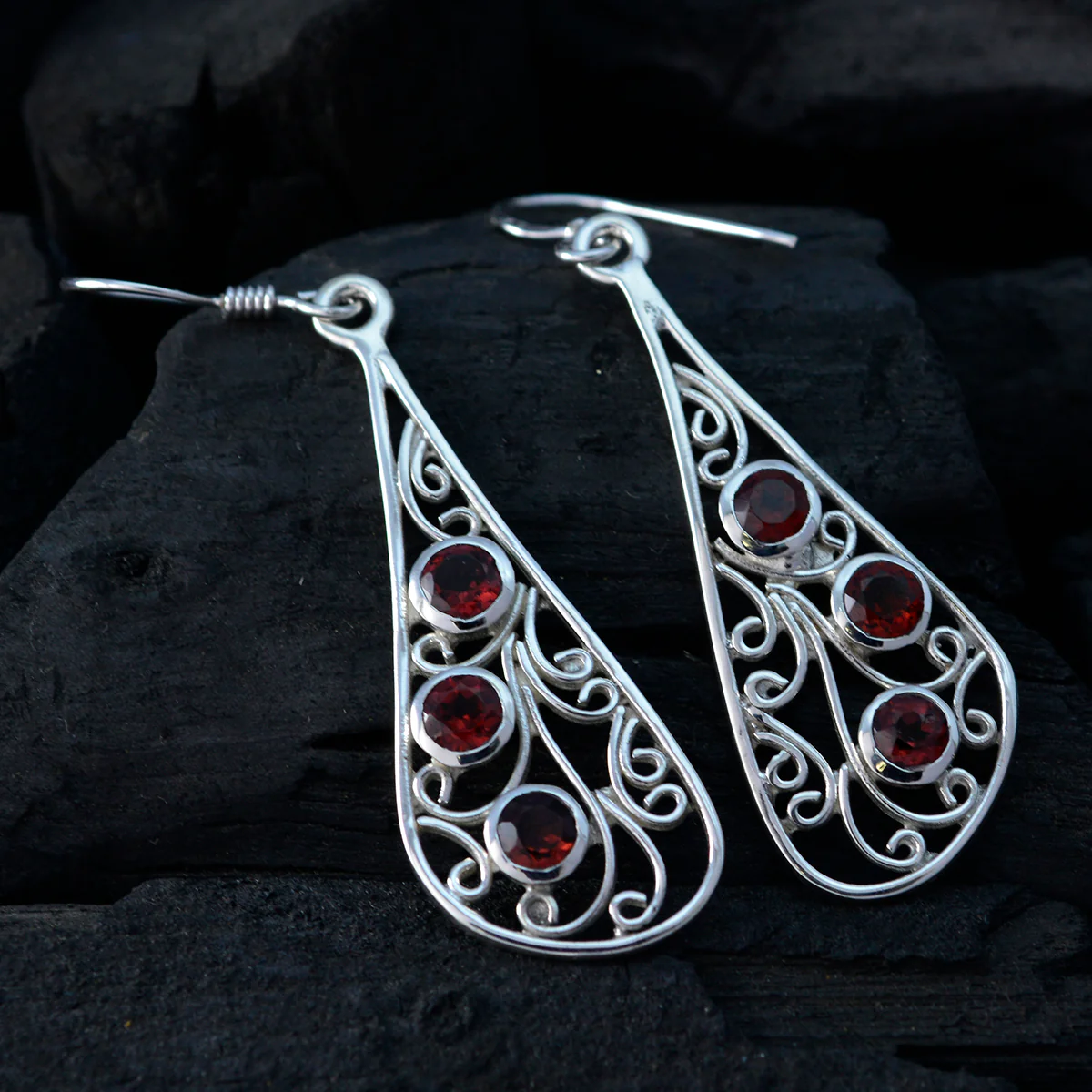 Garnet Moroccan Teresa multiple Dangle Red 92.5 Silver Earring - Image 4