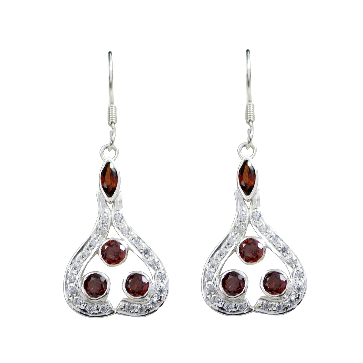 Garnet Moroccan Ying multiple Dangle Red 925 Sterling Silver Earring