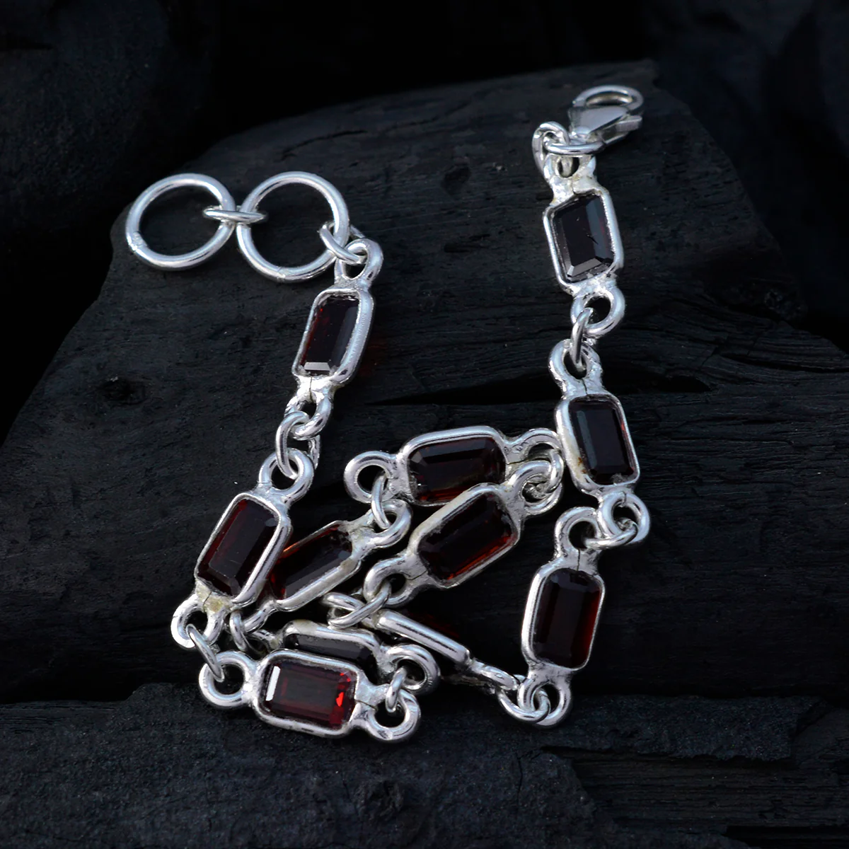Garnet Mother's Day Elegant Red 925 Silver Links Bracelet - Image 3
