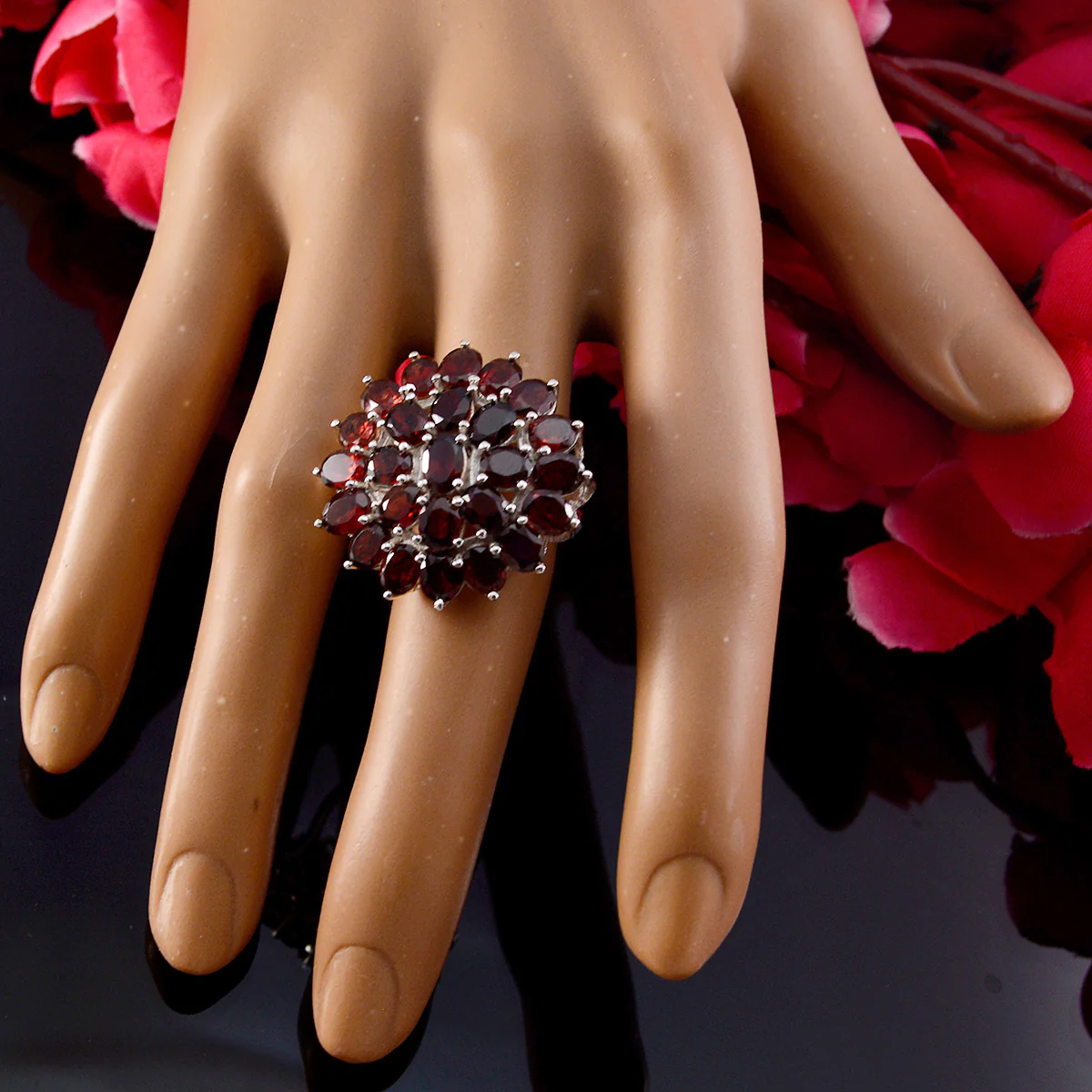 Garnet multiple African Silver Red Gemstone Eye-catching Abstract Ring Jewelry - Image 6