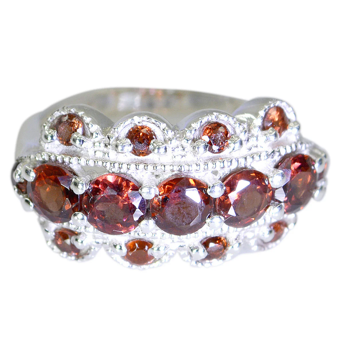 Garnet multiple French 925 Silver Red Gems Slim Fairytale Ring Jewellery
