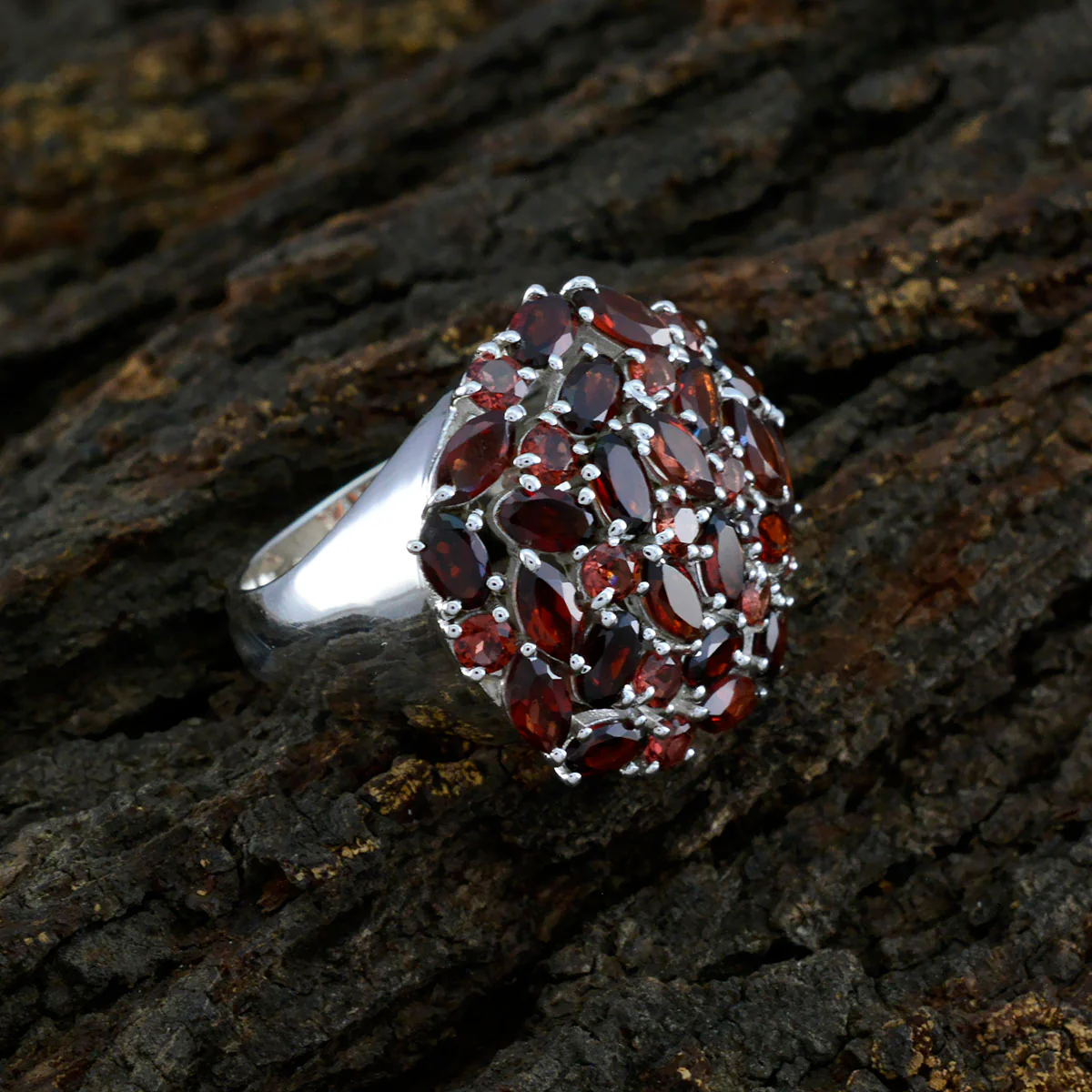 Garnet multiple French 925 Sterling Silver Red Gems Statement Heritage Ring Jewellery - Image 3
