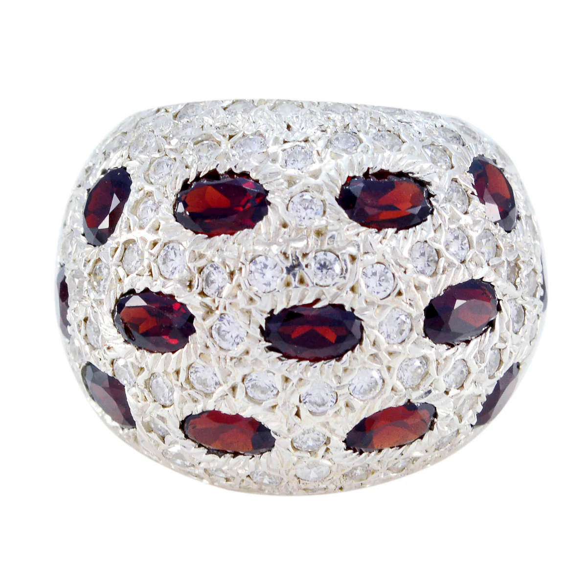 Garnet multiple French Silver Red Gemstones Edgy Modern Ring Jewelry - Image 2