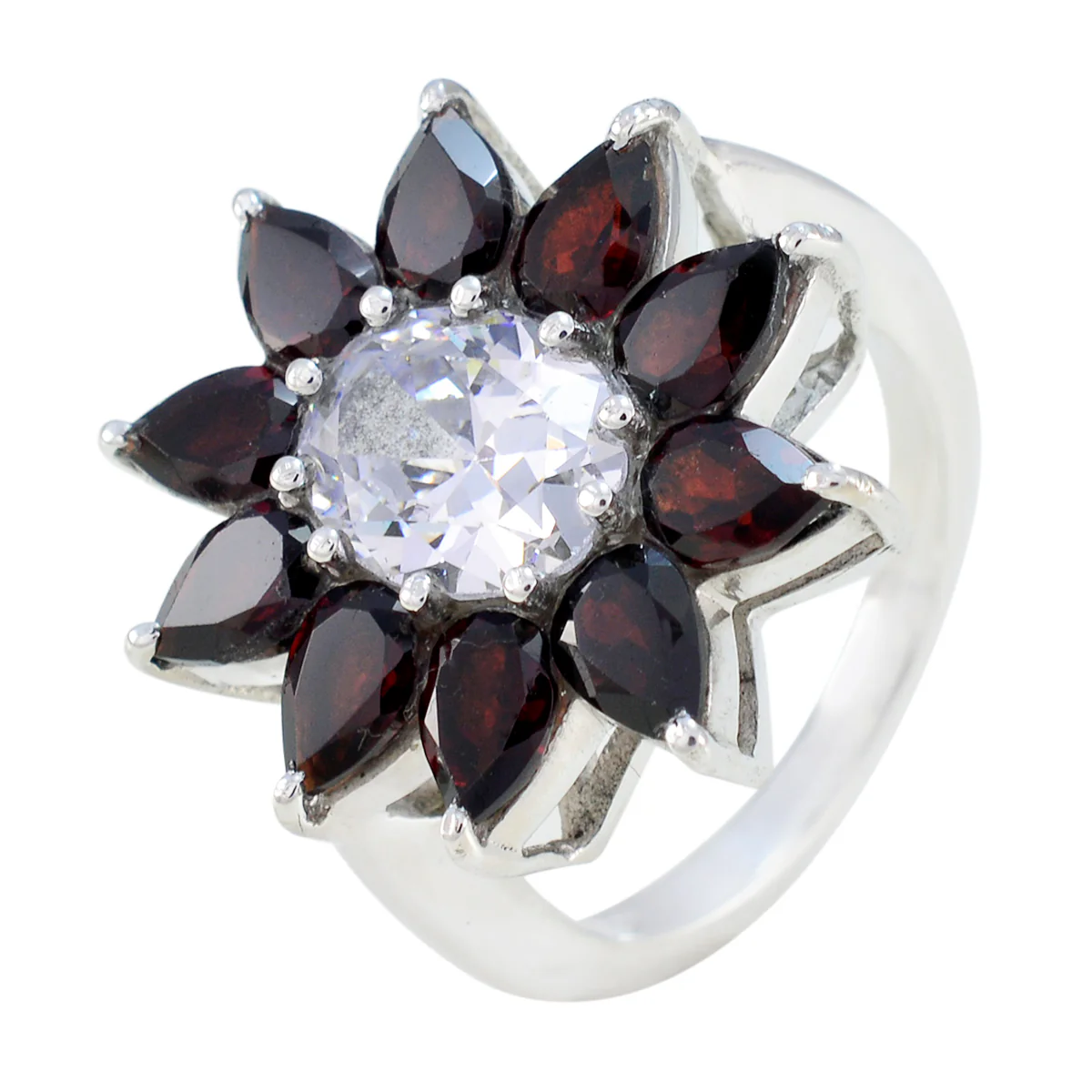 Garnet multiple German 92.5 Silver Red Gems Essential Abstract Ring Jewellery - Image 2