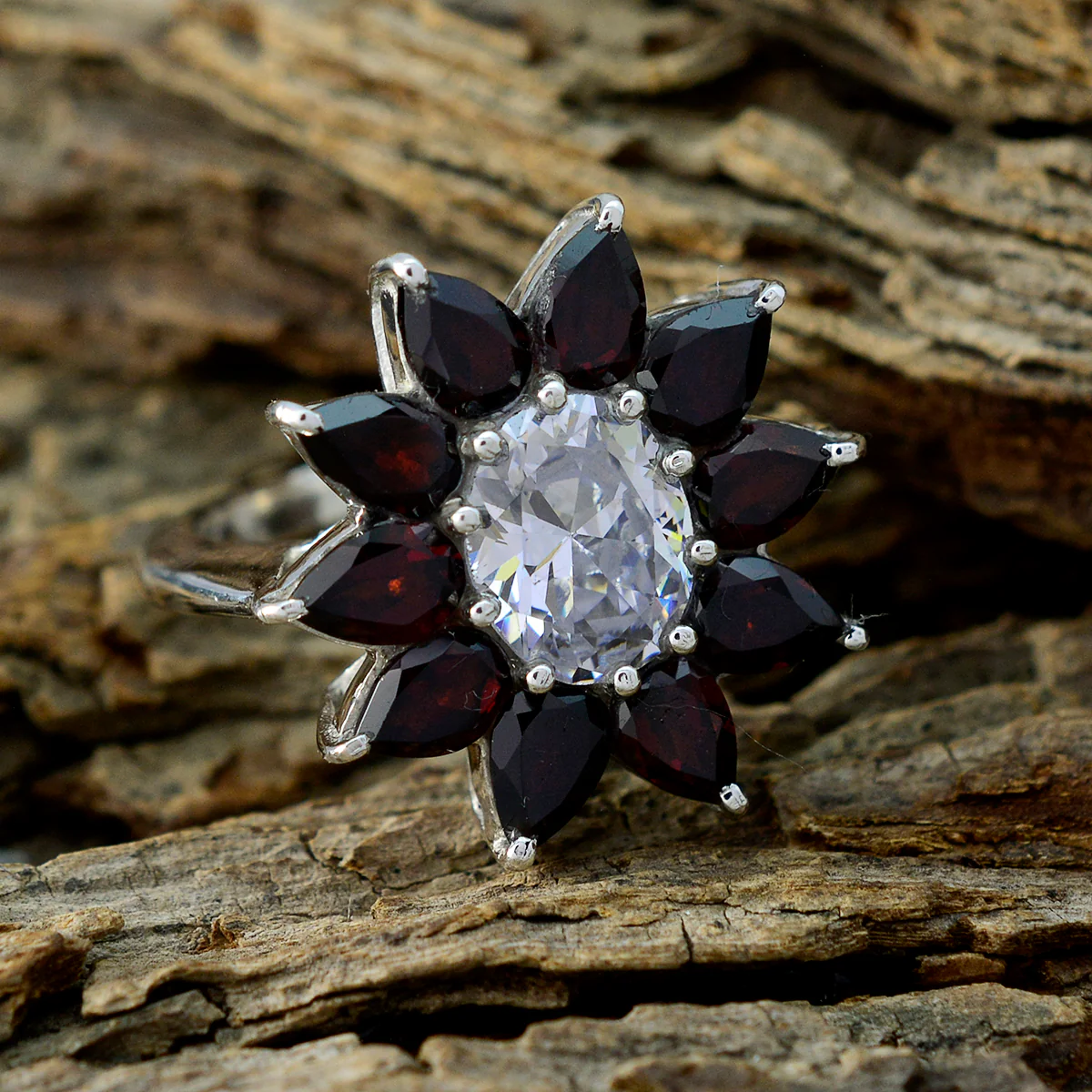 Garnet multiple German 92.5 Silver Red Gems Essential Abstract Ring Jewellery - Image 3