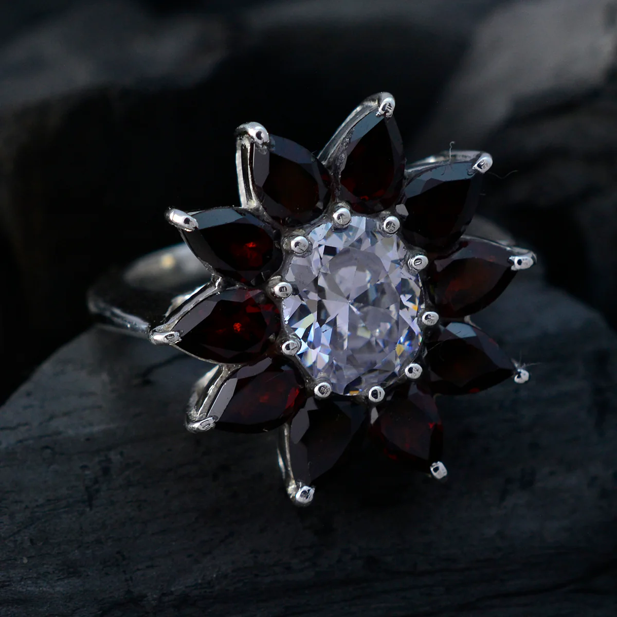 Garnet multiple German 92.5 Silver Red Gems Essential Abstract Ring Jewellery - Image 4