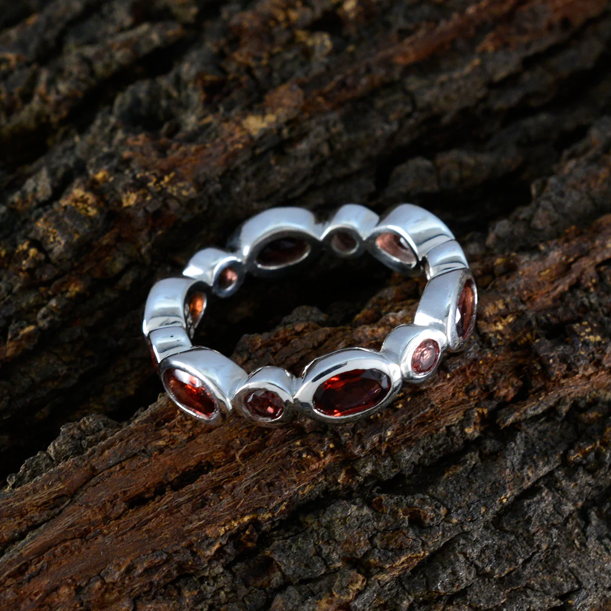 Garnet multiple German 92.5 Silver Red Gems Minimal Eternity Band Jewellery - Image 3