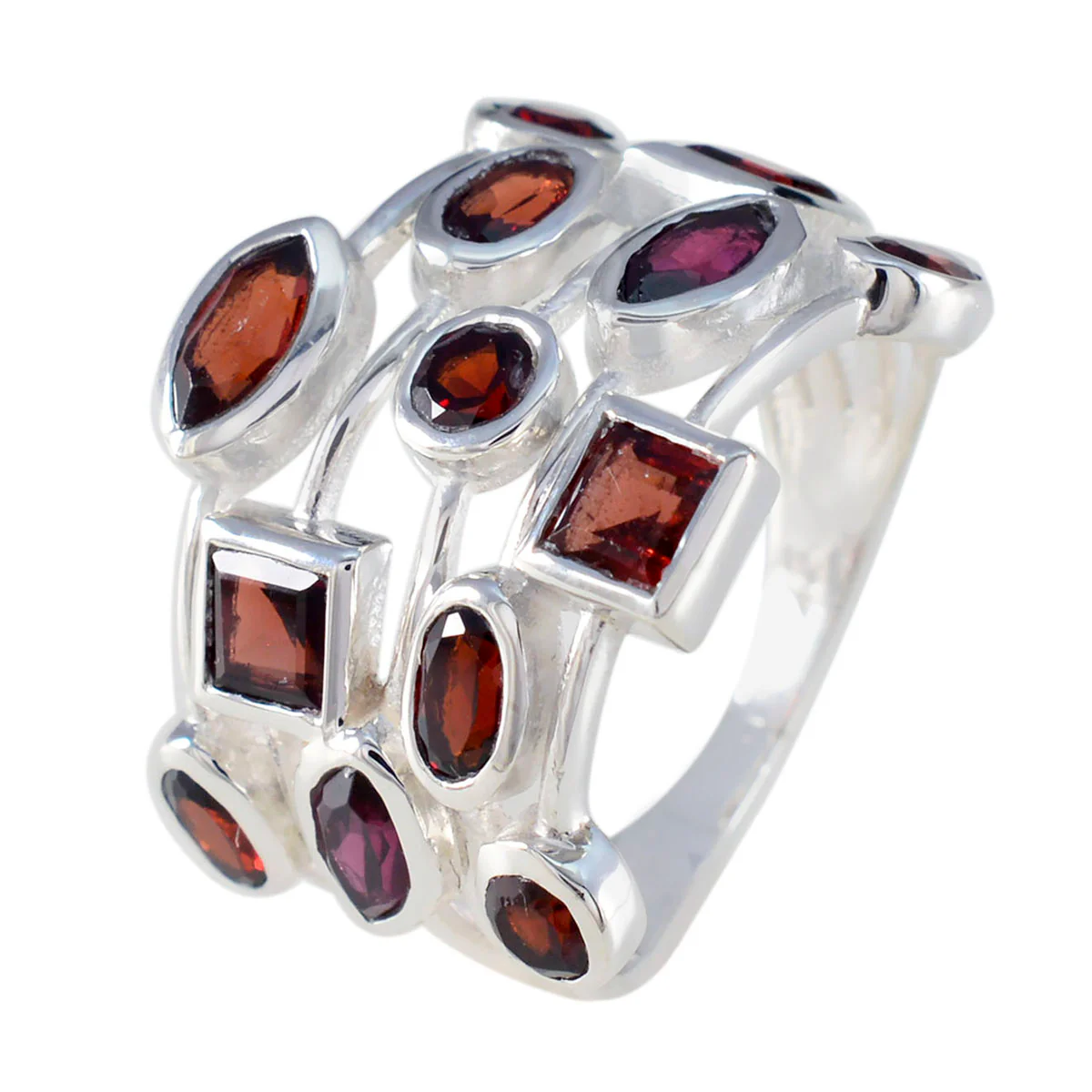 Garnet multiple German 92.5 Silver Red Gemstones Eye-catching Trendy Ring Jewellery - Image 2