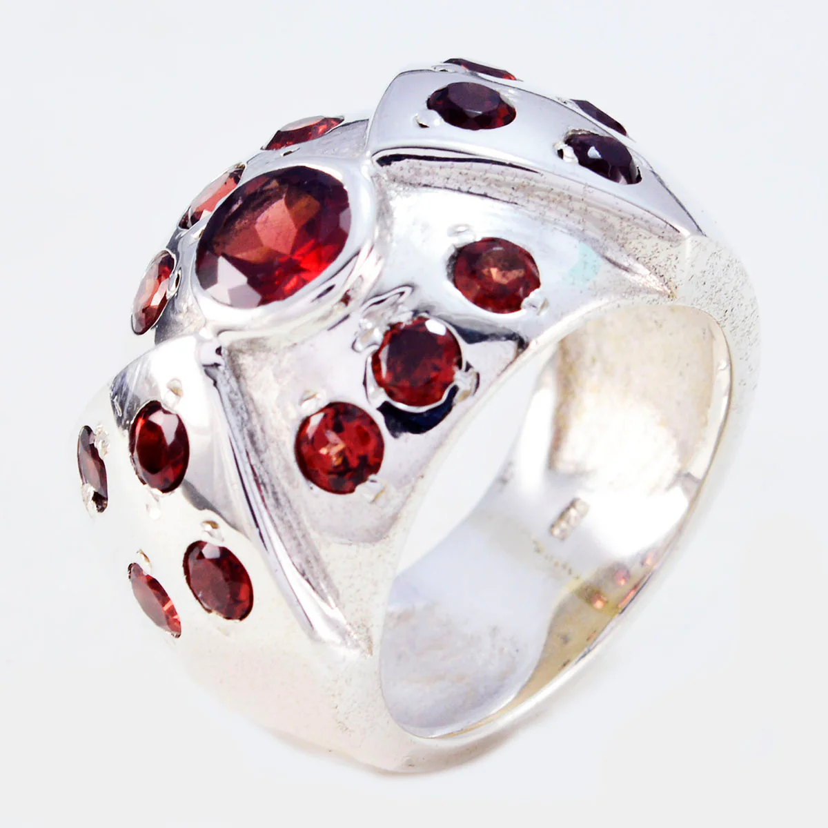 Garnet multiple German 925 Silver Red Gems Chunky Ethnic Ring Jewelry - Image 3