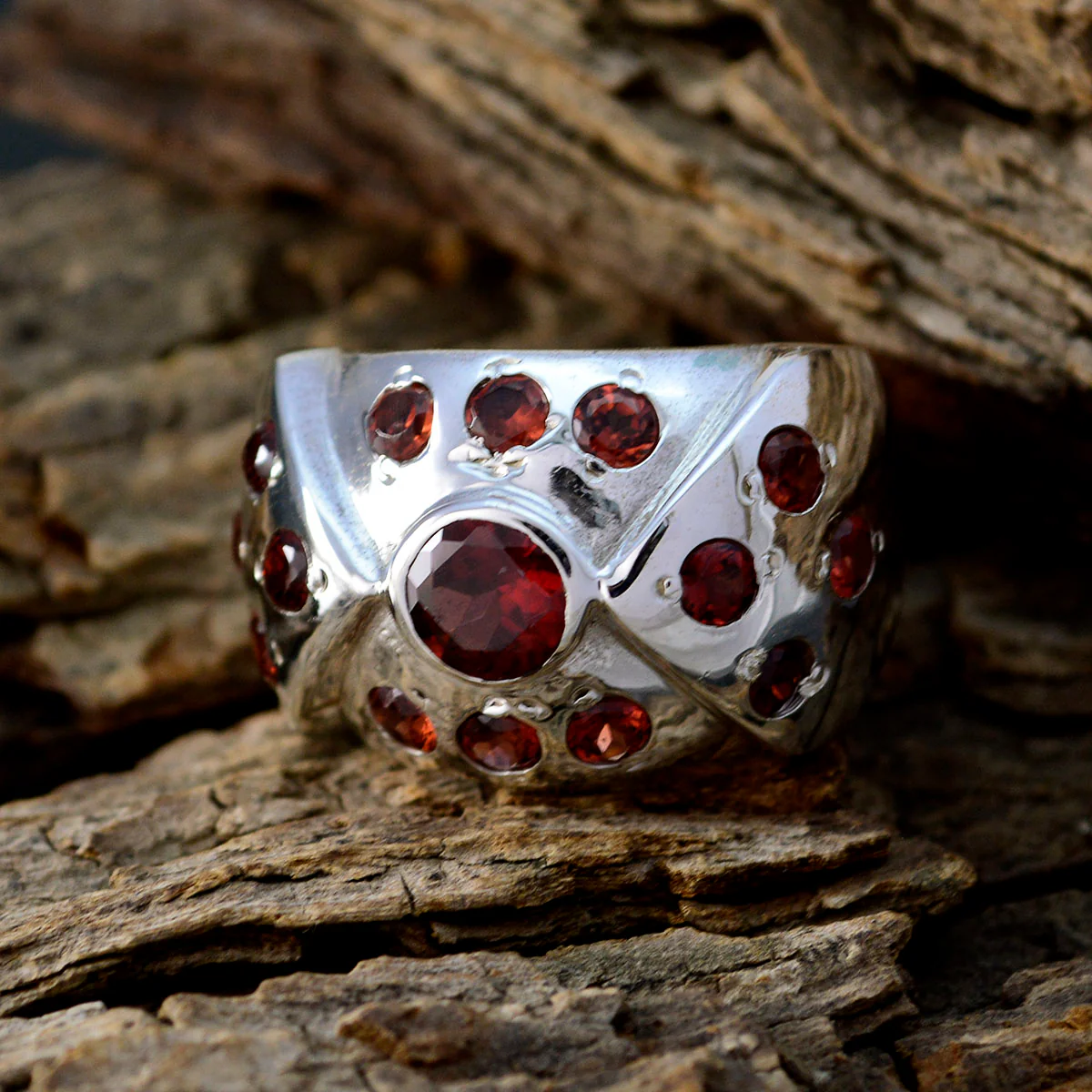 Garnet multiple German 925 Silver Red Gems Chunky Ethnic Ring Jewelry - Image 4
