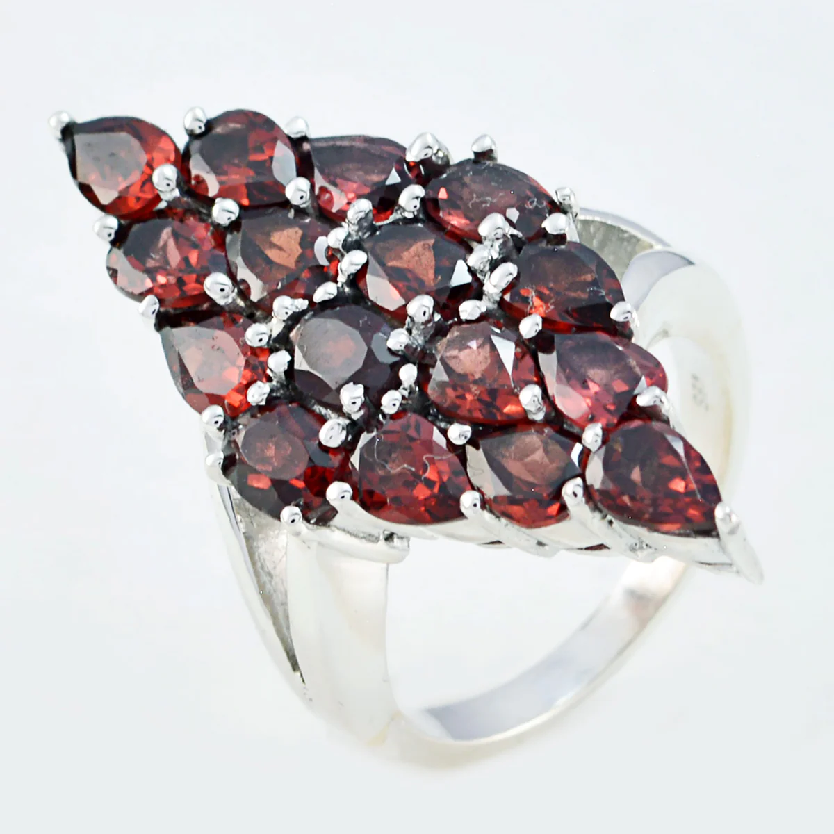 Garnet multiple Italian 925 Sterling Silver Red Gems Statement antique Ring Jewelry - Image 3