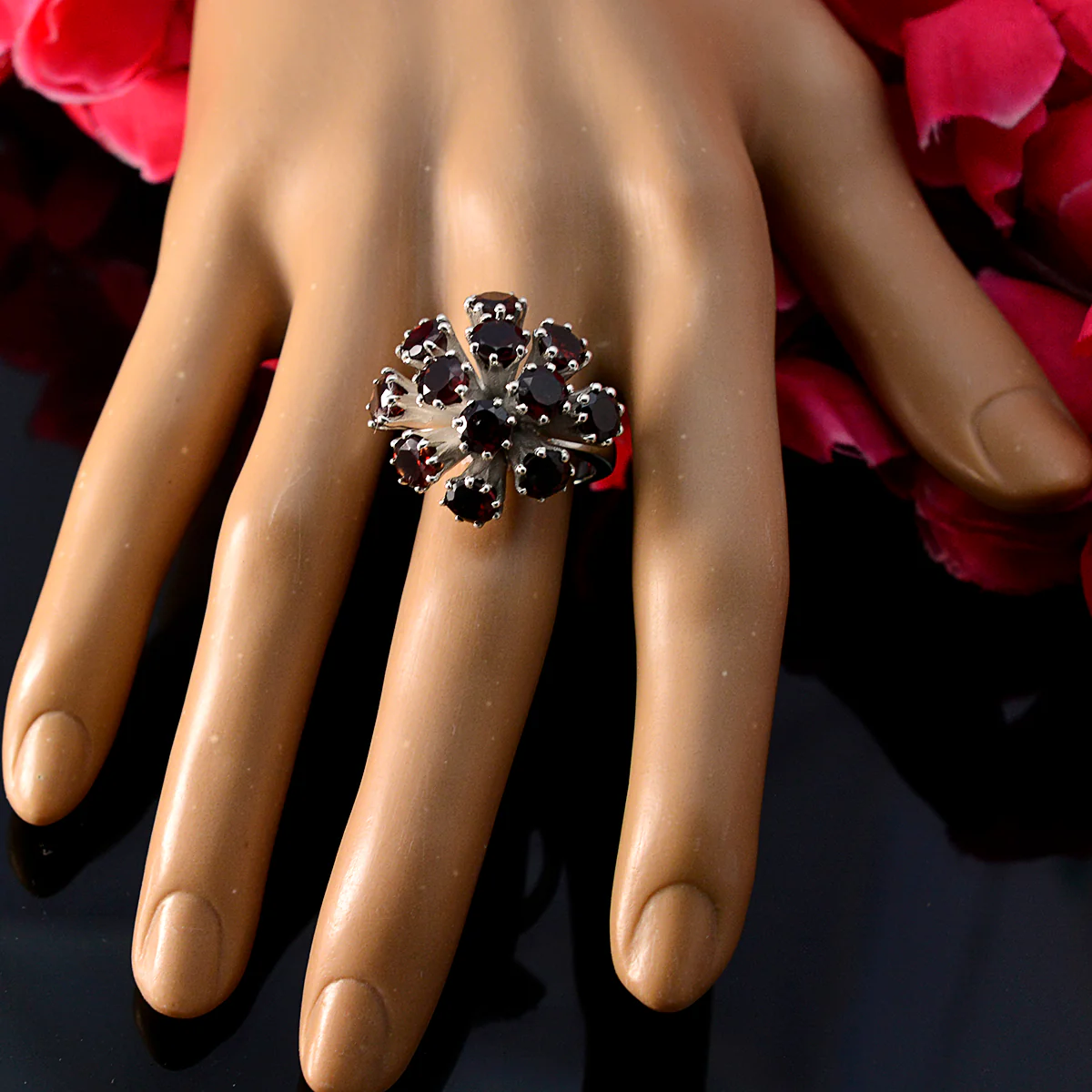 Garnet multiple Italian Silver Red Gemstone Statement Signet Ring Jewelry - Image 3
