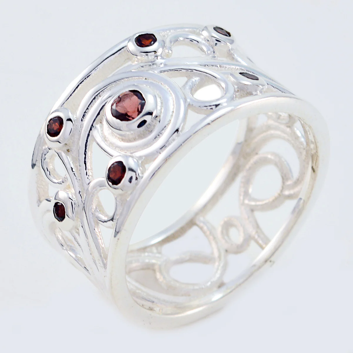 Garnet multiple Moroccan Silver Red Gemstones Classic Bubble Ring Jewellery - Image 2