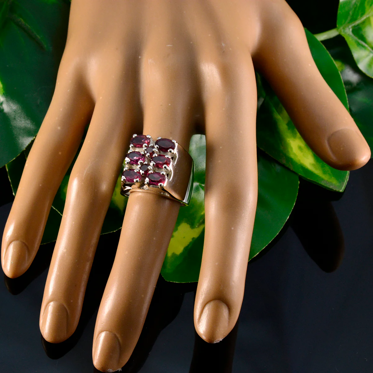 Garnet multiple Spanish 925 Silver Red Gems Chunky antique Ring Jewellery - Image 6