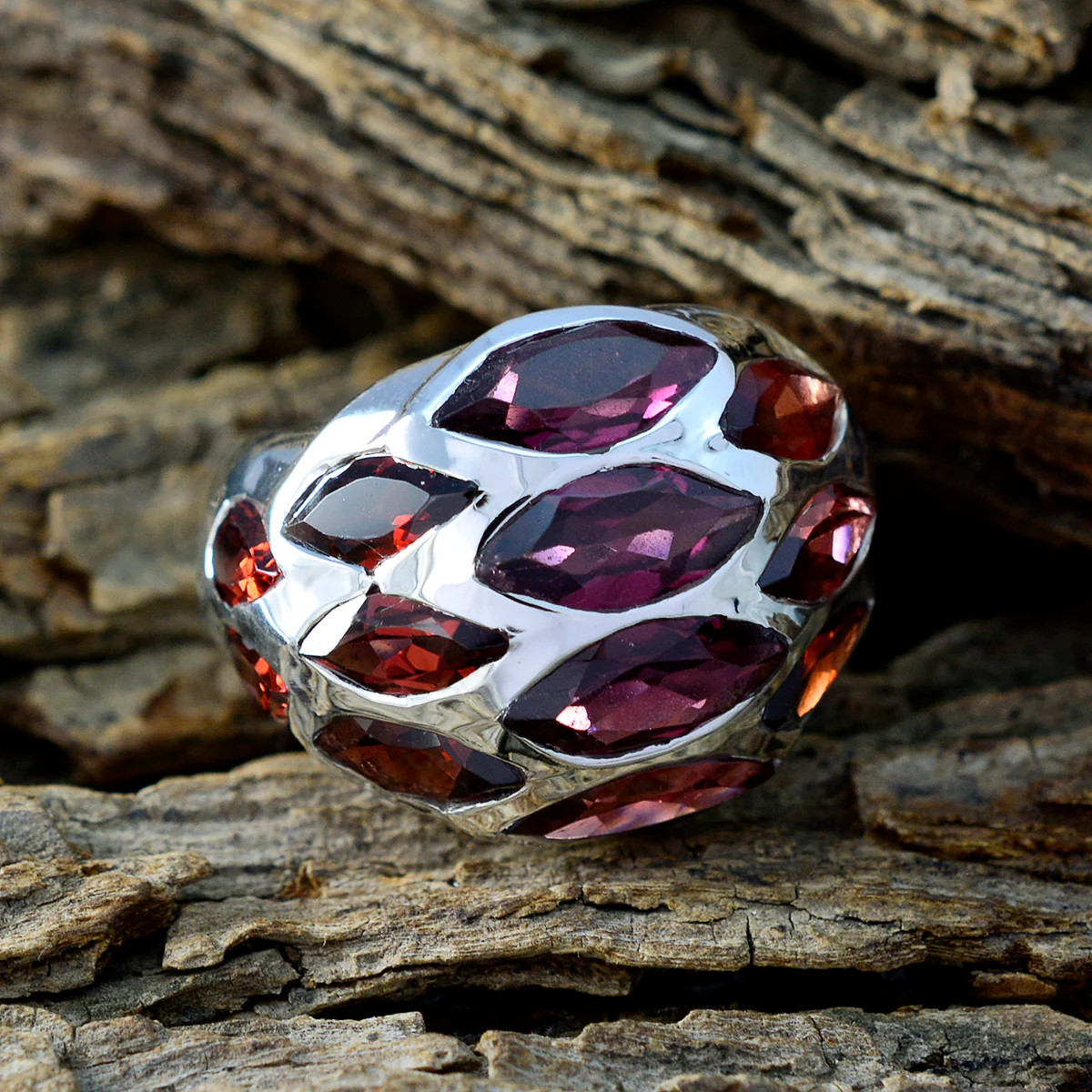 Garnet multiple Spanish Silver Red Gemstones Statement Armor Ring Jewellery - Image 3