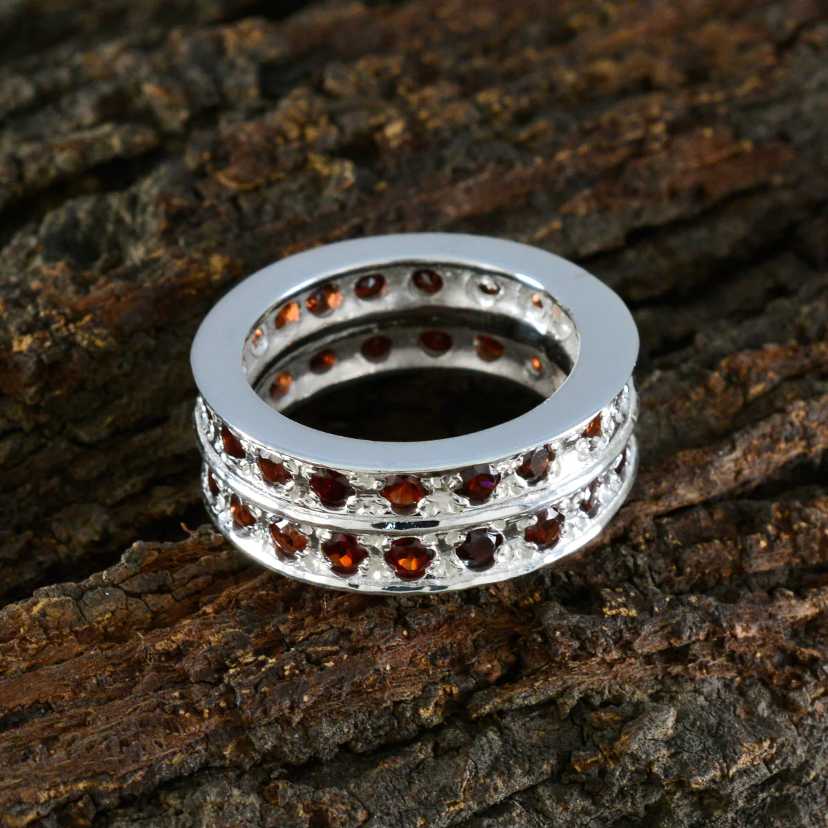 Garnet multiple Spanish Silver Red Gemstones Statement Eternity Band Jewelry - Image 3