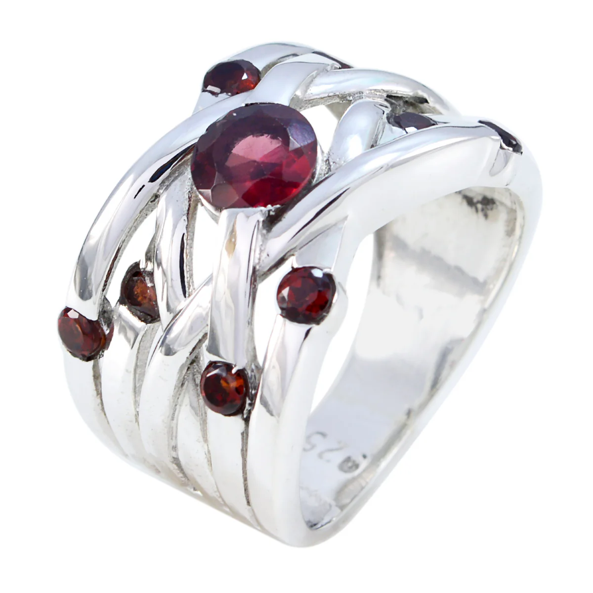 Garnet Navratna Egyptian Silver Red Gems Eye-catching Trendy Ring Jewellery - Image 2