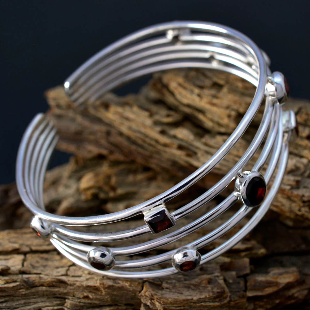 Garnet Notting Hill Carnival Essential Red Silver Cuff Bracelet - Image 3