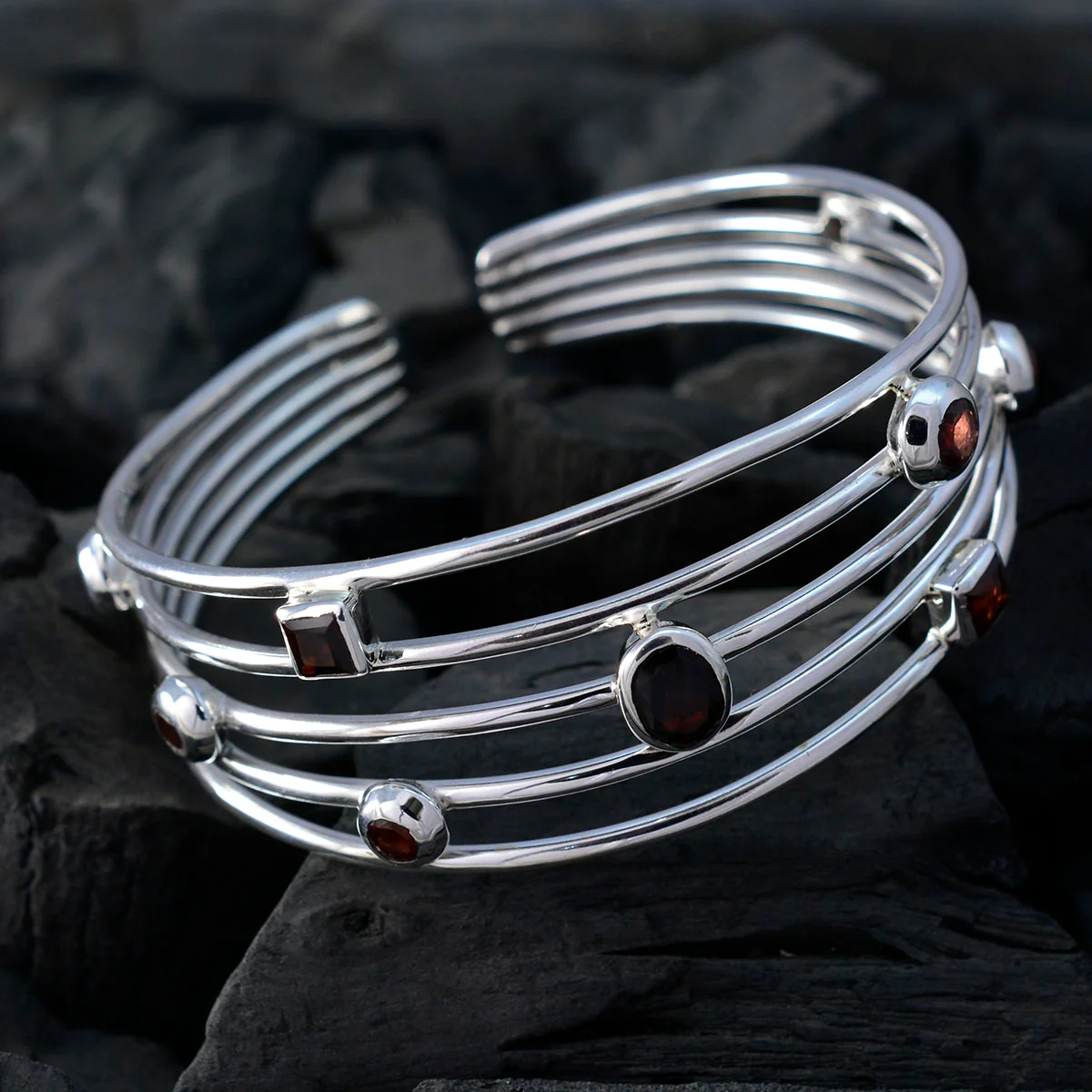 Garnet Notting Hill Carnival Essential Red Silver Cuff Bracelet - Image 4