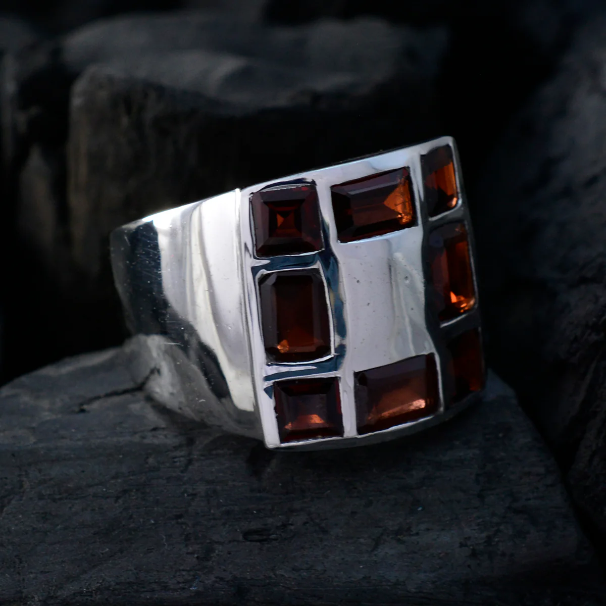 Garnet octa French 92.5 Silver Red Gems Edgy Abstract Ring Jewelry - Image 4