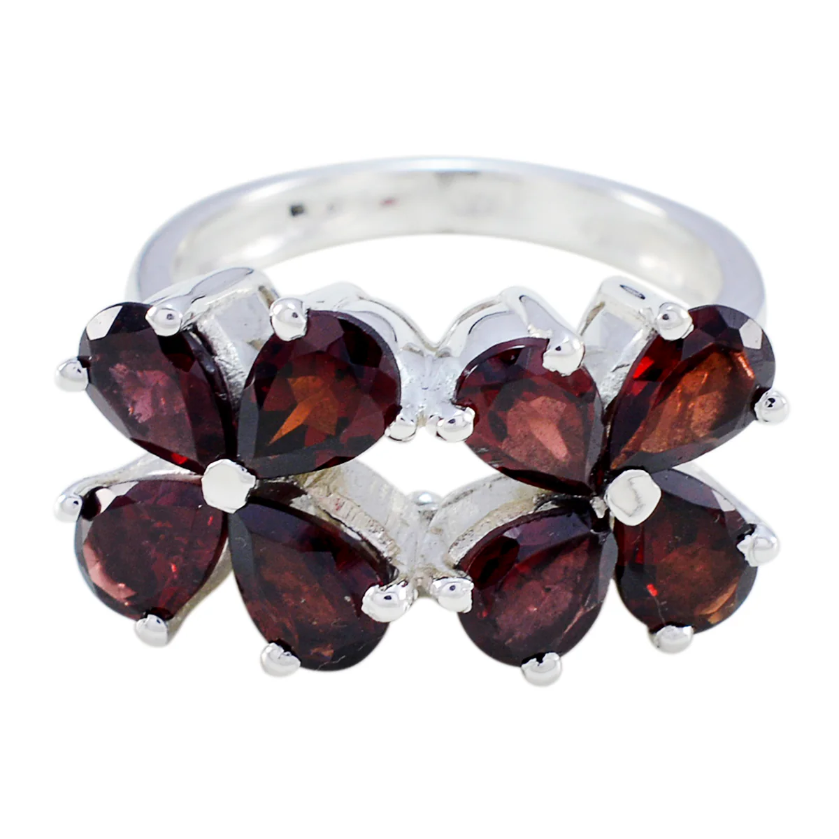 Garnet octa Indian Silver Red Gemstone Essential Floral Ring Jewellery - Image 2