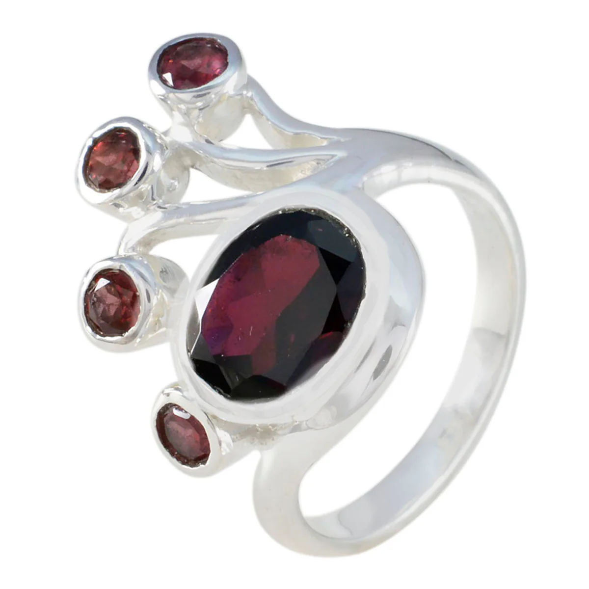 Garnet Penta African Silver Red Gems Versatile Modern Ring Jewelry - Image 2