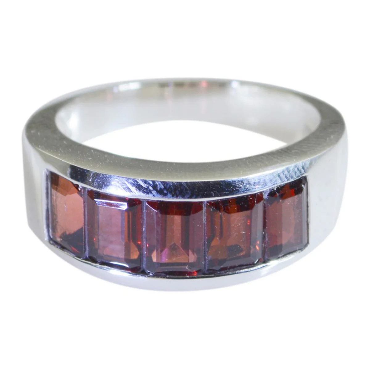 Garnet Penta French 92.5 Silver Red Gems Mid-weight Contemporary Ring Jewelry - Image 2