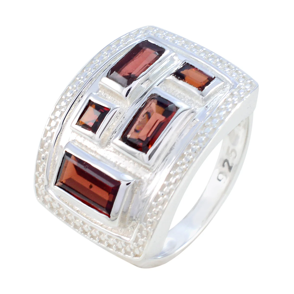Garnet penta French 92.5 Silver Red Gemstone Versatile Contemporary Ring Jewellery - Image 2