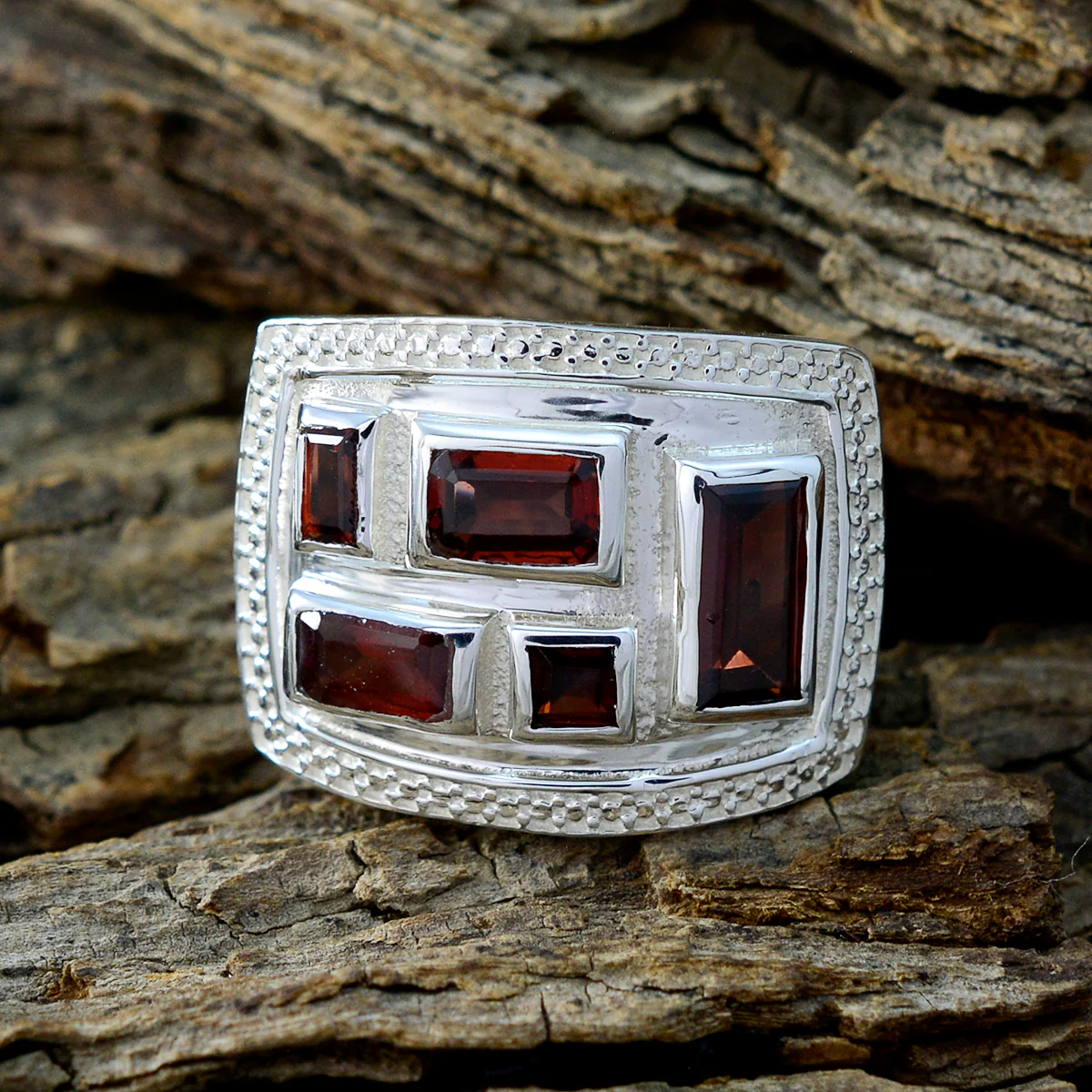 Garnet penta French 92.5 Silver Red Gemstone Versatile Contemporary Ring Jewellery - Image 3