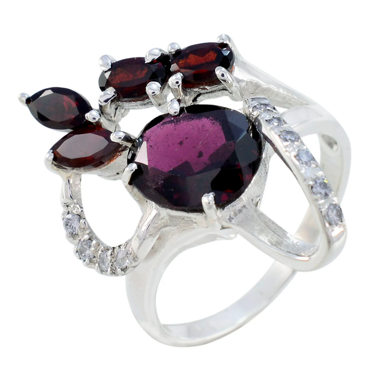 Garnet Penta German Silver Red Gems Tiny Contemporary Ring Jewelry - Image 2