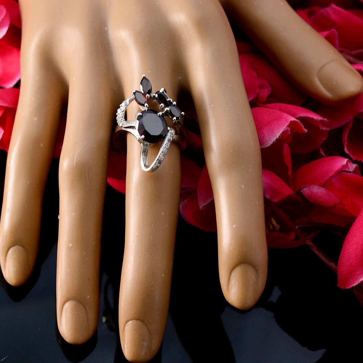 Garnet Penta German Silver Red Gems Tiny Contemporary Ring Jewelry - Image 5