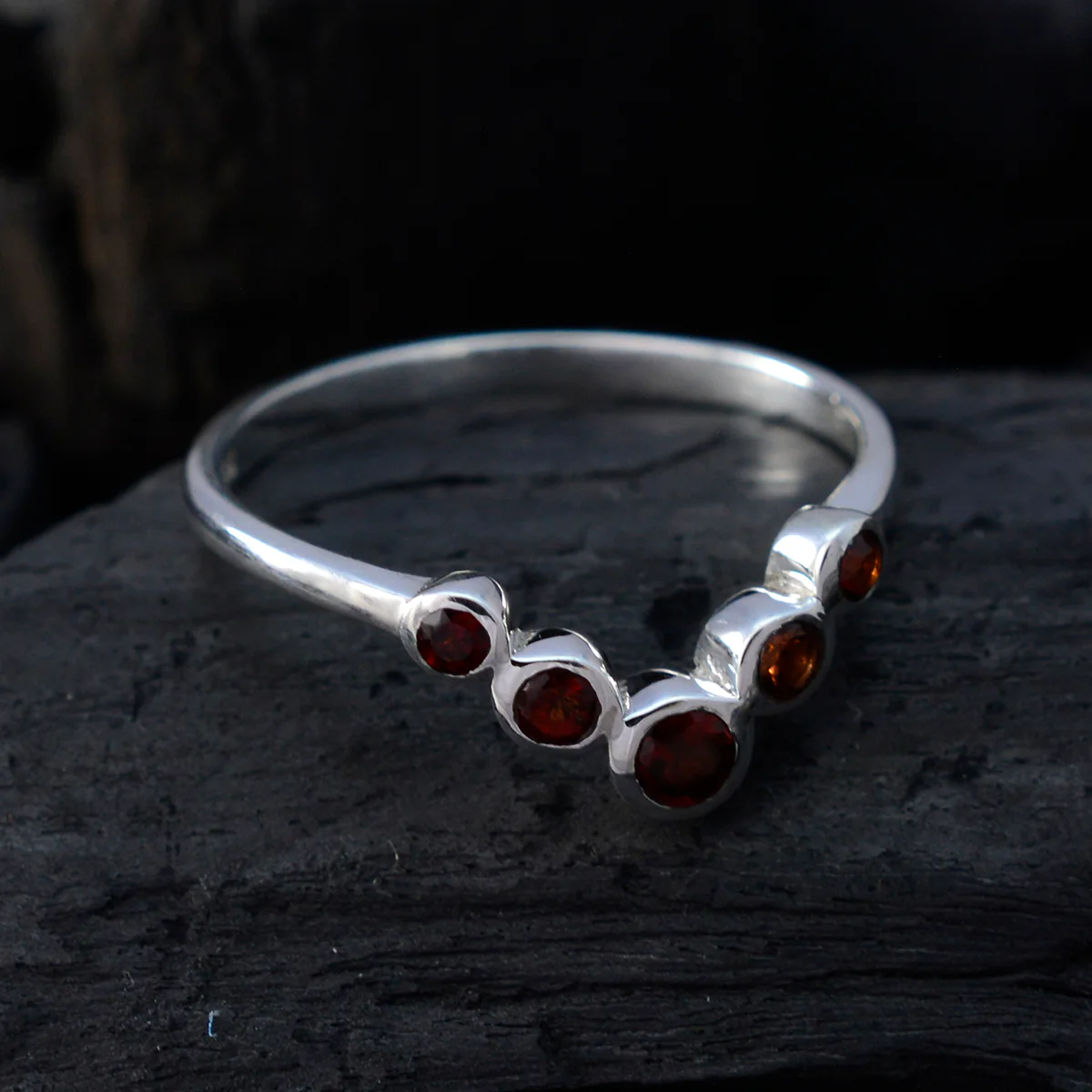 Garnet Penta Japanese 925 Sterling Silver Red Gems Minimalist Luxurious Ring Jewelry - Image 4